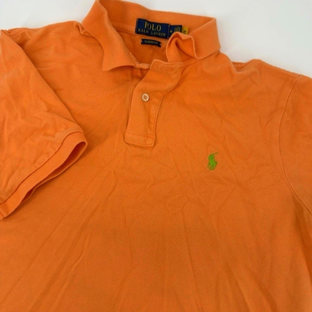 Stain Polo Ralph Lauren Mens Classic Fit Orange Polo Shirt Green Pony Size M